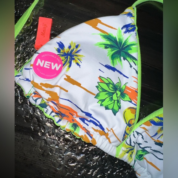 Maaji Limeade Green Edge Sliding Triangle Bikini Top size large NWT green blue - Picture 6 of 7